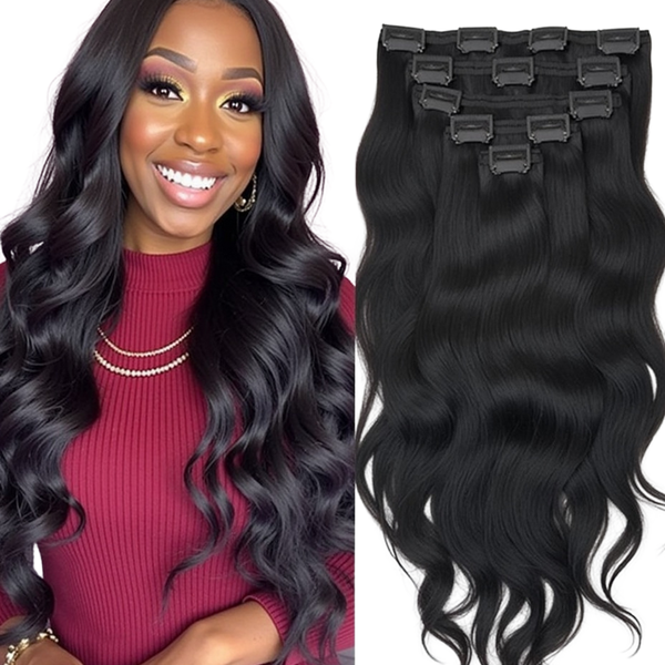 8Pcs Black Wavy One Set Clip In Extensions